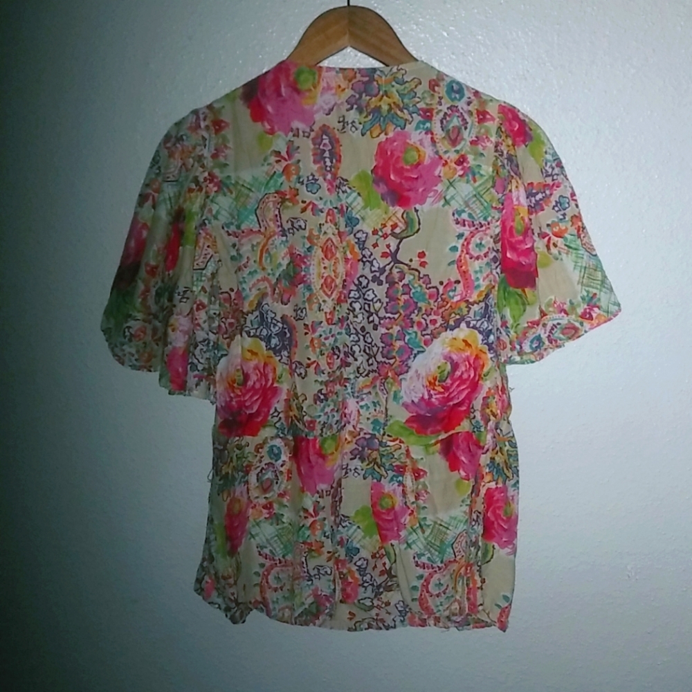 Kareenas S Bright Boho Beaded Neckline Short Sleeved Cotton Top